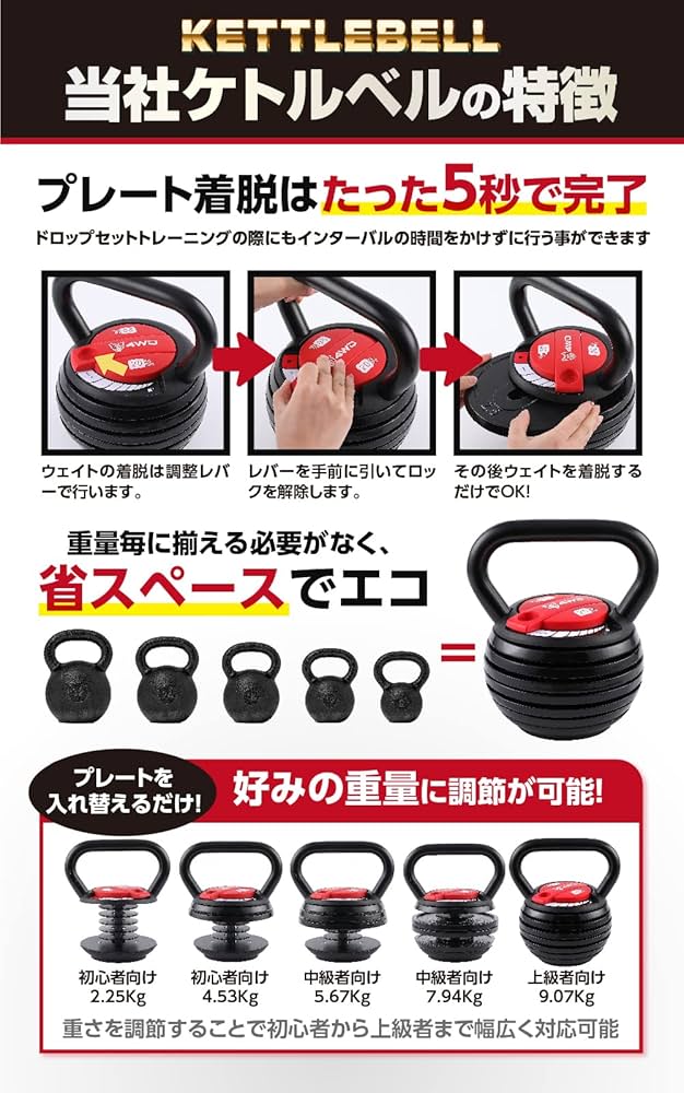 Amazon | 4WD 可変式ケトルベル 1個 / 2個セット 9kg / 18kg